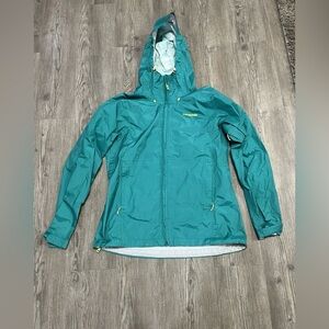 Patagonia Jacket Womens Large Green H2No Waterproof Hooded Rain Shell Outdoor